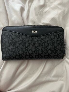 DKNY Black Monogram Zip-Around Wallet